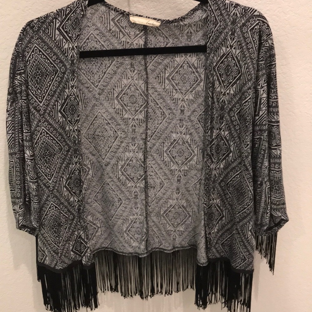 Lush brand women’s black and white tassel cover up